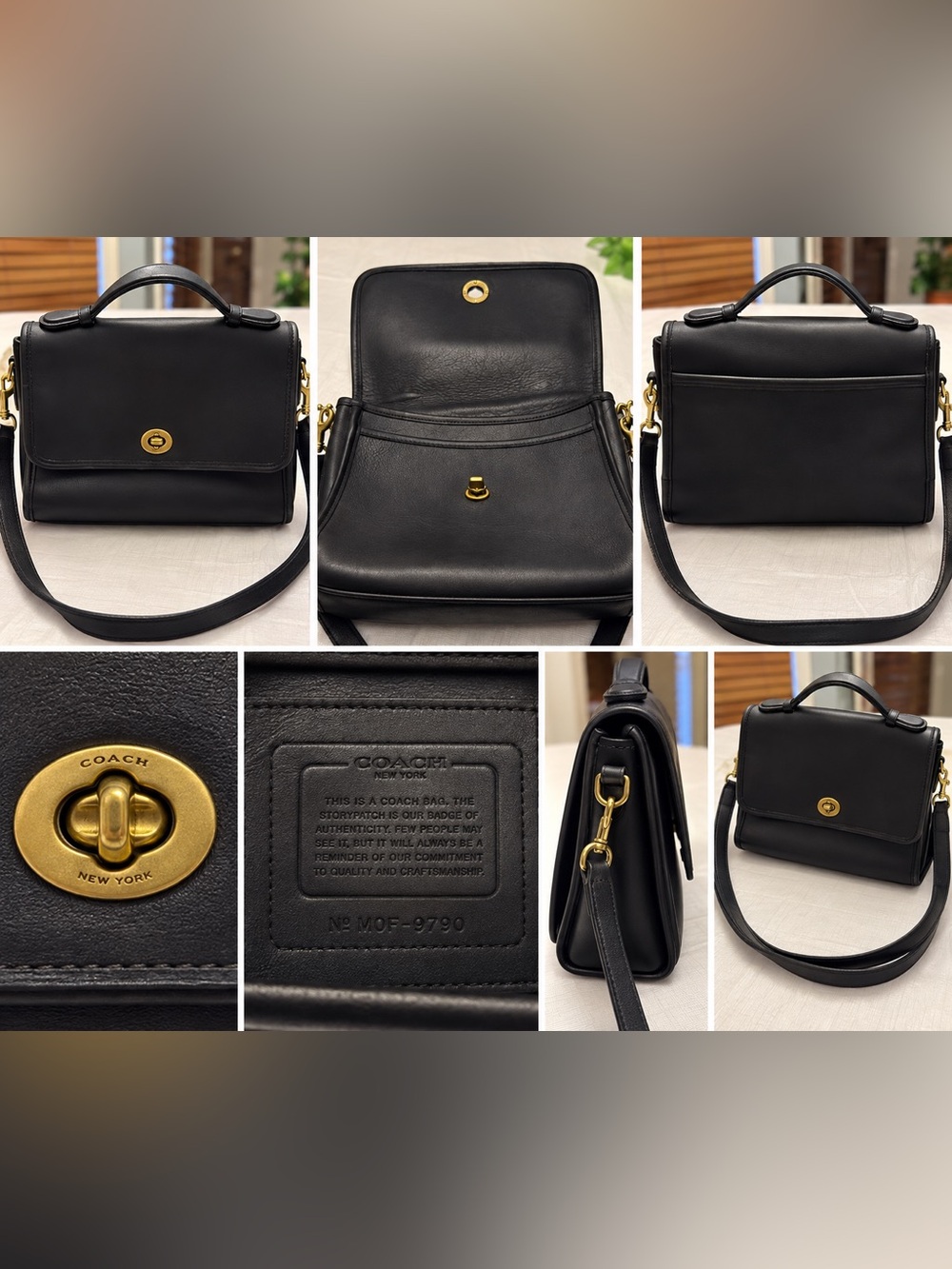 Vintage - Coach Black Leather Top-Handle Satchel with Gold-Tone Turnlock-